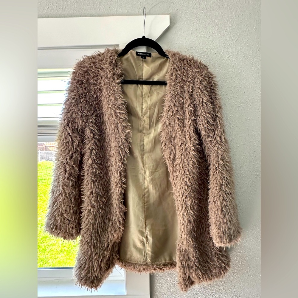 Jella Couture Plush Jacket Tan Size Small